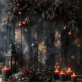 Fotohintergrund: Weihnachtsdeko vor Holzwand