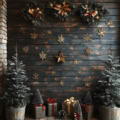 Fotohintergrund: Weihnachtsgeschenke und Tanne