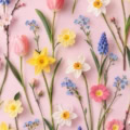Fotohintergrund: Frühlingsblumen auf Rosa – Ausschnitt 150 x 150 cm