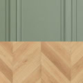 Fotohintergrund 2in1: Salbeigrüne Kassettenwand mit Fischgrät – Ausschnitt 150 x 300 cm