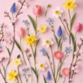 Fotohintergrund: Frühlingsblumen auf Rosa – Ausschnitt 200 x 200 cm