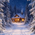 Fotohintergrund: Waldhütte bei Nacht – Ausschnitt 200 x 200 cm