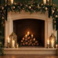 Fotohintergrund: Weihnachtssalon mit Kamin – Ausschnitt 200 x 200 cm