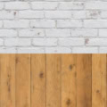 Fotohintergrund 2in1: Weiße Ziegelwand mit Eichendielen – Ausschnitt 200 x 400 cm