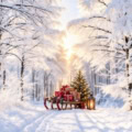 Fotohintergrund: Schlitten im Schneewald – Ausschnitt 250 x 250 cm