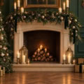 Fotohintergrund: Weihnachtssalon mit Kamin – Ausschnitt 250 x 250 cm