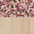 Fotohintergrund 2in1: Rosenwand Rosé mit hellen Dielen – Ausschnitt 250 x 500 cm