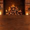 Fotohintergrund 2in1: Backsteinkamin mit Weihnachtsstrümpfen und Holzboden – Ausschnitt 150 x 300 cm