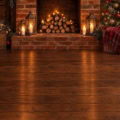 Fotohintergrund 2in1: Backsteinkamin mit Weihnachtsstrümpfen und Holzboden