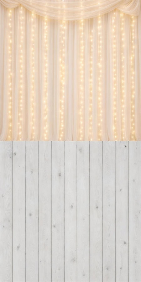 Fotohintergrund 2in1: Chiffon-Vorhang mit weißen Dielen