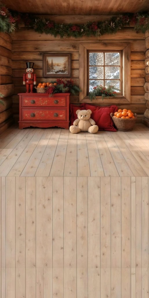 Fotohintergrund 2in1: Gemütliche Hütte mit Holzboden