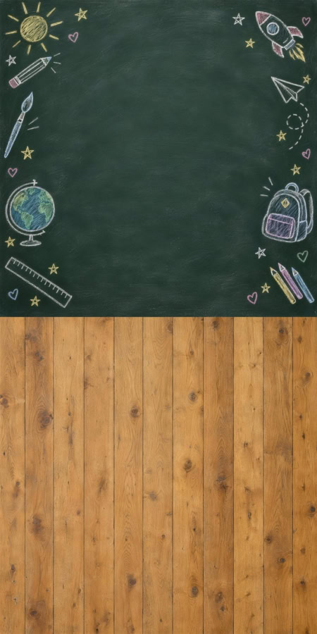 Fotohintergrund 2in1: Kreidetafel mit Eichendielen