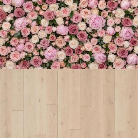 Fotohintergrund 2in1: Rosenwand Rosé mit hellen Dielen
