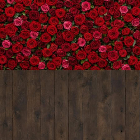 Fotohintergrund 2in1: Rote Rosenwand mit dunklen Dielen