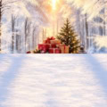 Fotohintergrund 2in1: Schlitten im Schneewald mit Schneeboden – Ausschnitt 200 x 400 cm