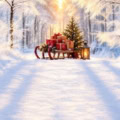 Fotohintergrund 2in1: Schlitten im Schneewald mit Schneeboden – Ausschnitt 250 x 500 cm