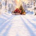 Fotohintergrund 2in1: Schlitten im Schneewald mit Schneeboden