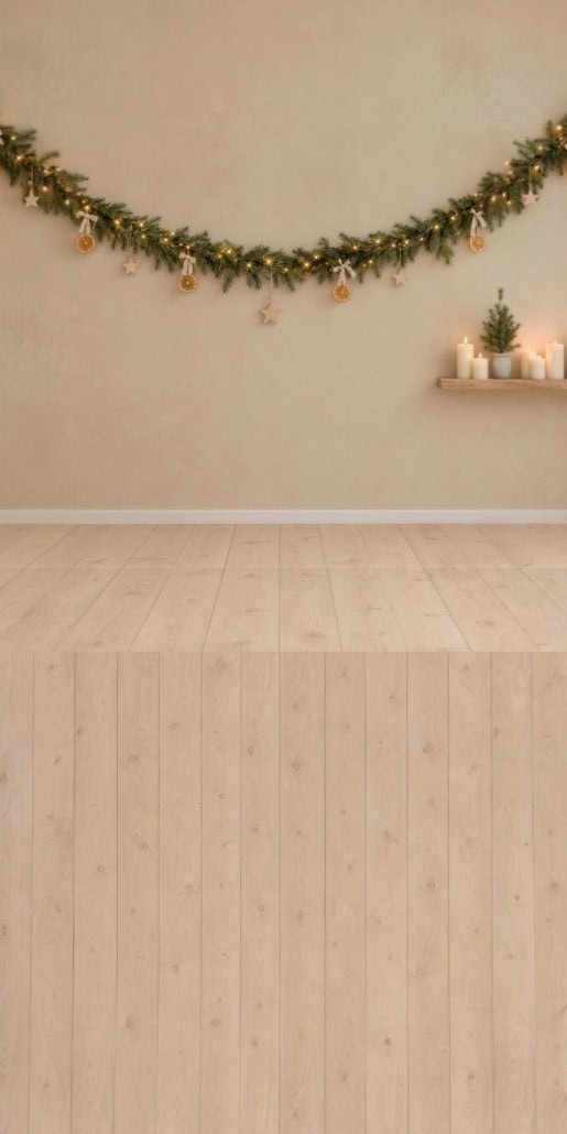 Fotohintergrund 2in1: Skandi-Weihnacht in Beige mit Holzboden