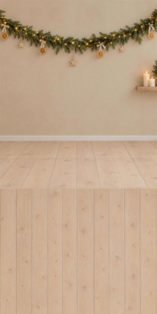 Fotohintergrund 2in1: Skandi-Weihnacht in Beige mit Holzboden