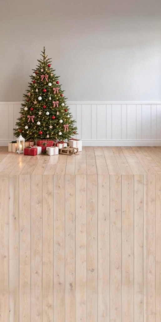 Fotohintergrund 2in1: Skandinavischer Weihnachtsbaum mit Holzboden