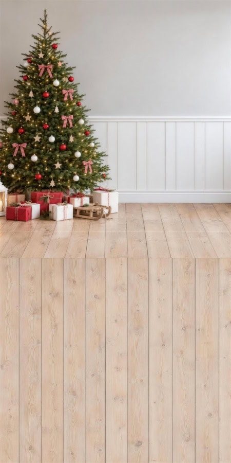 Fotohintergrund 2in1: Skandinavischer Weihnachtsbaum mit Holzboden