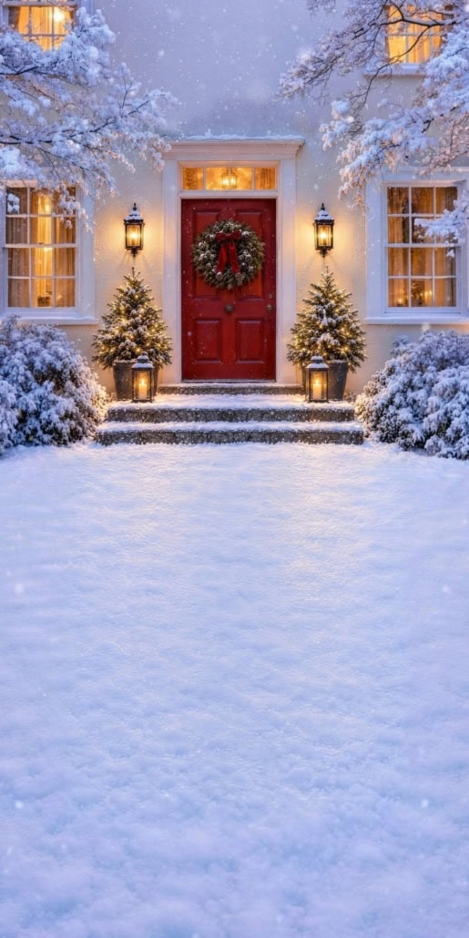 Fotohintergrund 2in1: Verschneite Haustür mit Schneeboden