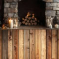 Fotohintergrund 2in1: Weihnachten am Kamin mit rustikalem Holz – Ausschnitt 200 x 400 cm
