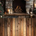 Fotohintergrund 2in1: Weihnachten am Kamin mit rustikalem Holz – Ausschnitt 250 x 500 cm