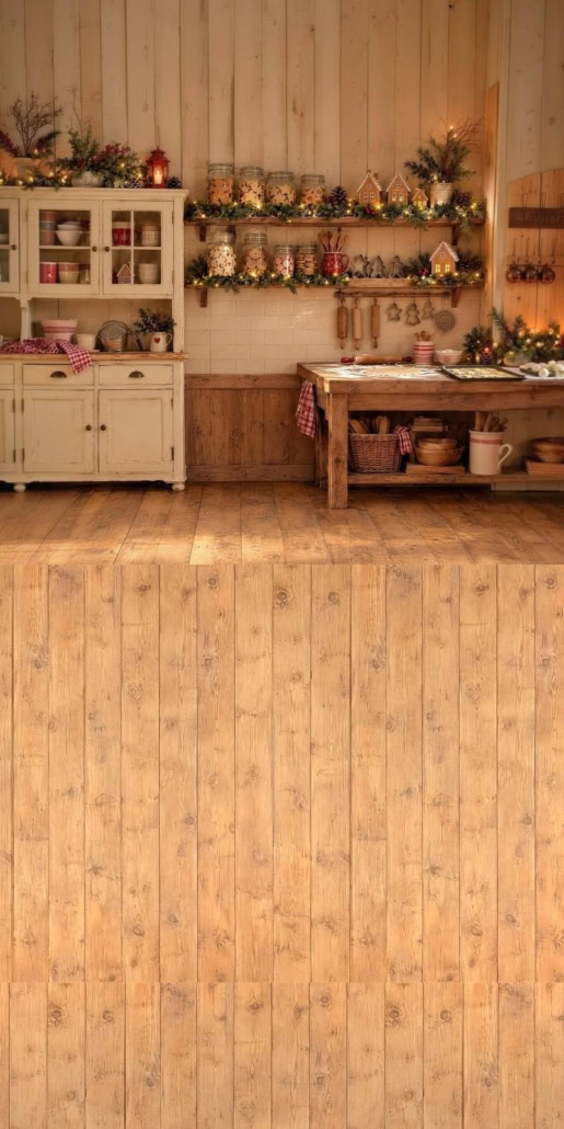 Fotohintergrund 2in1: Weihnachtsbäckerei mit Holzboden