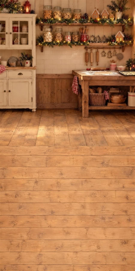 Fotohintergrund 2in1: Weihnachtsbäckerei mit Holzboden