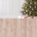 Fotohintergrund 2in1: Weihnachtsbaum vor Rosé mit Holzboden – Ausschnitt 200 x 400 cm