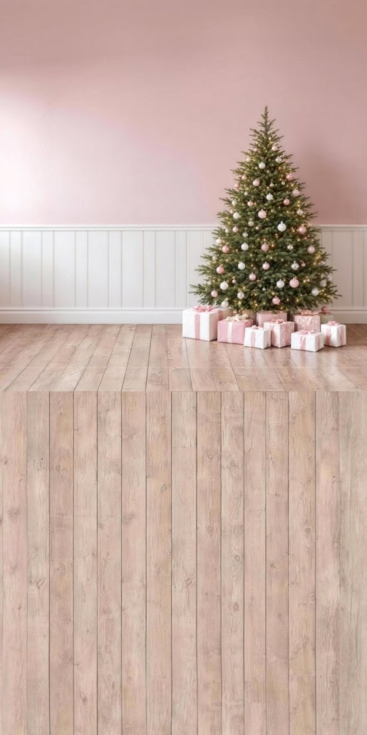Fotohintergrund 2in1: Weihnachtsbaum vor Rosé mit Holzboden