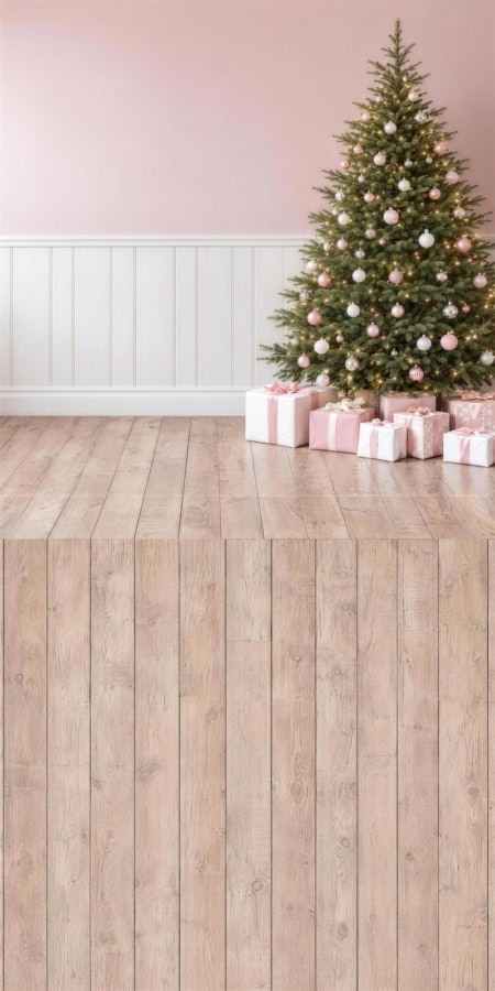 Fotohintergrund 2in1: Weihnachtsbaum vor Rosé mit Holzboden
