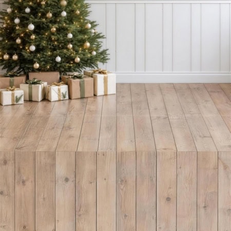 Fotohintergrund 2in1: Weihnachtsbaum vor Salbeigrün mit Holzboden