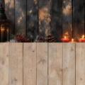 Fotohintergrund 2in1: Weihnachtsdeko vor Holzwand mit Holzboden – Ausschnitt 200 x 400 cm