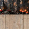 Fotohintergrund 2in1: Weihnachtsdeko vor Holzwand mit Holzboden – Ausschnitt 250 x 500 cm
