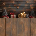 Fotohintergrund 2in1: Weihnachtsgeschenke und Tanne mit Holzboden – Ausschnitt 150 x 300 cm