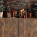 Fotohintergrund 2in1: Weihnachtsgeschenke und Tanne mit Holzboden – Ausschnitt 200 x 400 cm