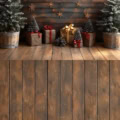 Fotohintergrund 2in1: Weihnachtsgeschenke und Tanne mit Holzboden – Ausschnitt 250 x 500 cm