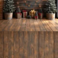Fotohintergrund 2in1: Weihnachtsgeschenke und Tanne mit Holzboden