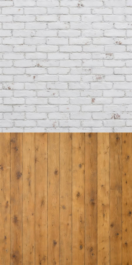 Fotohintergrund 2in1: Weiße Ziegelwand mit Eichendielen