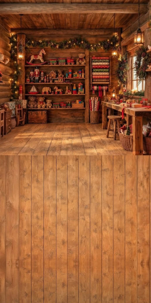 Fotohintergrund 2in1: Wichtelwerkstatt mit Holzboden