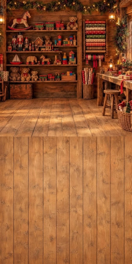 Fotohintergrund 2in1: Wichtelwerkstatt mit Holzboden