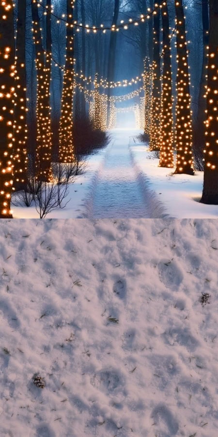 Fotohintergrund 2in1: Winterpfad Lichter mit Schneeboden
