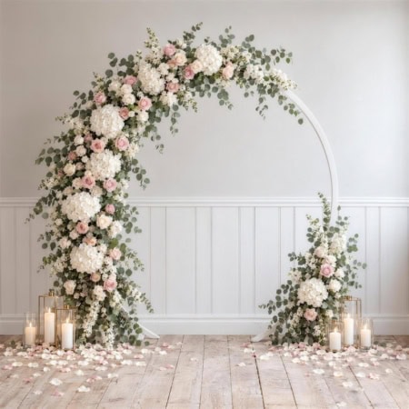 Fotohintergrund: Blumenbogen Weiß-Rosé
