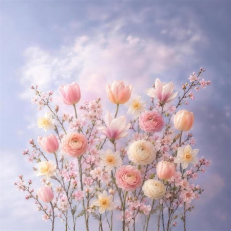 Fotohintergrund: Frühlingsblüten Fliederhimmel