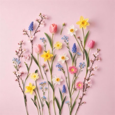 Fotohintergrund: Frühlingsblumen auf Rosa