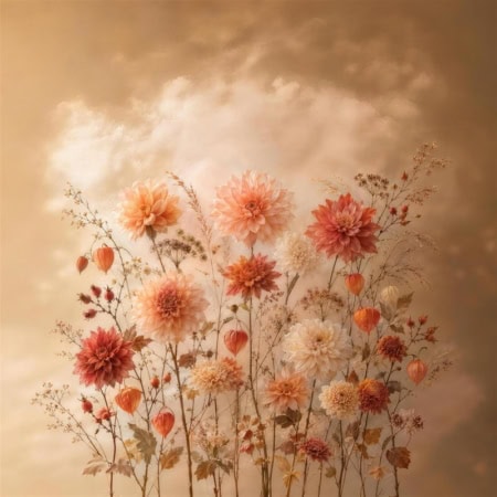 Fotohintergrund: Herbstblüten Karamellhimmel