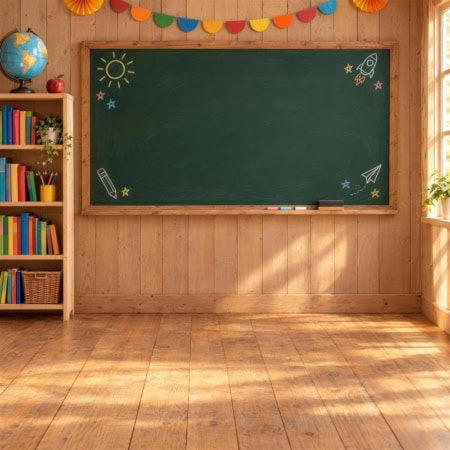Fotohintergrund: Klassenzimmer mit Tafel
