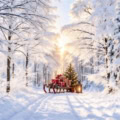 Fotohintergrund: Schlitten im Schneewald